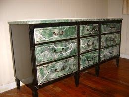 Tired Dining Table & Credenza Transformation Using Faux Marble Technique