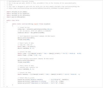 Temperature and Humidity Monitoring Java Code: