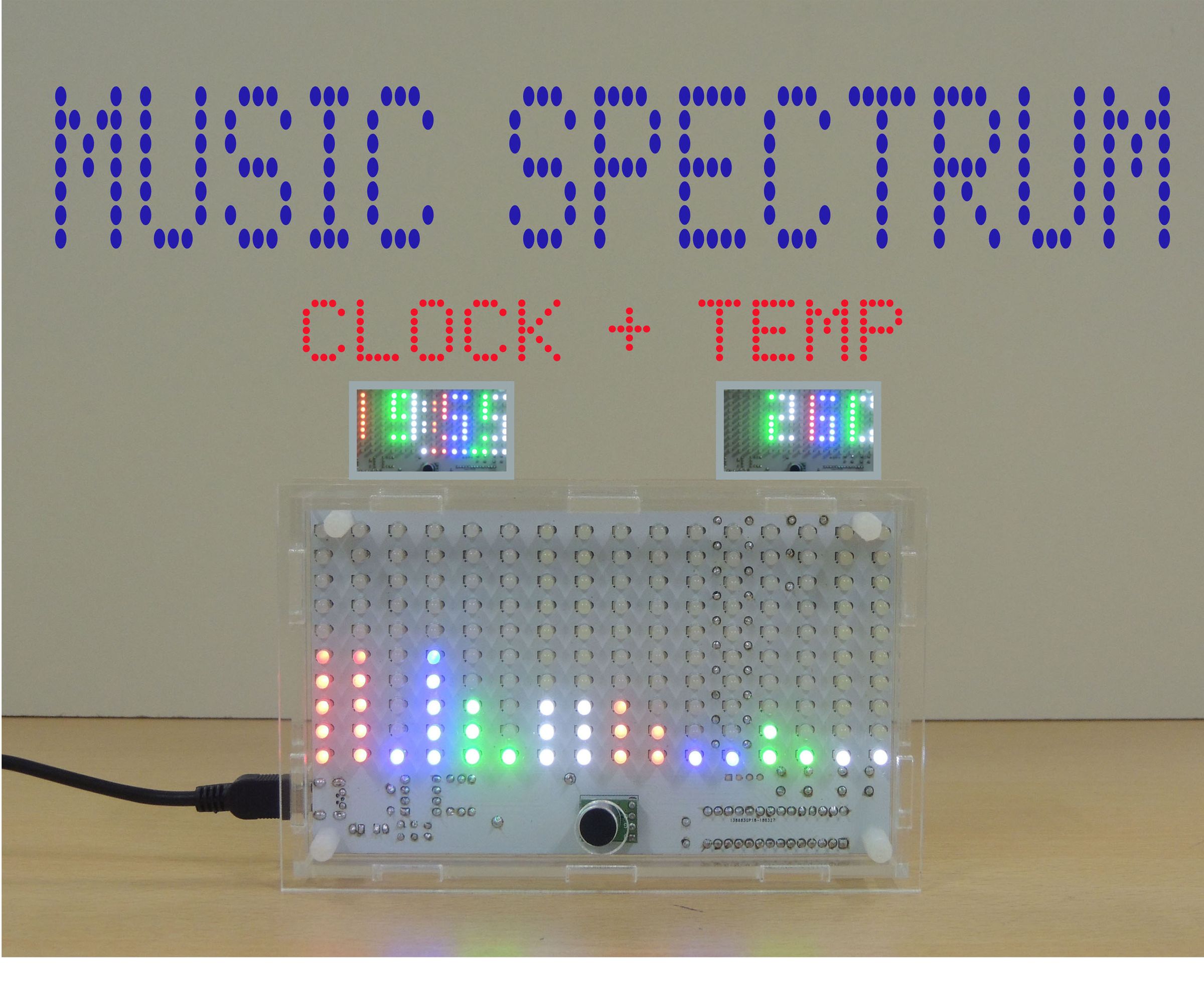 Music Spectrum With Digital Clock  and Temperature