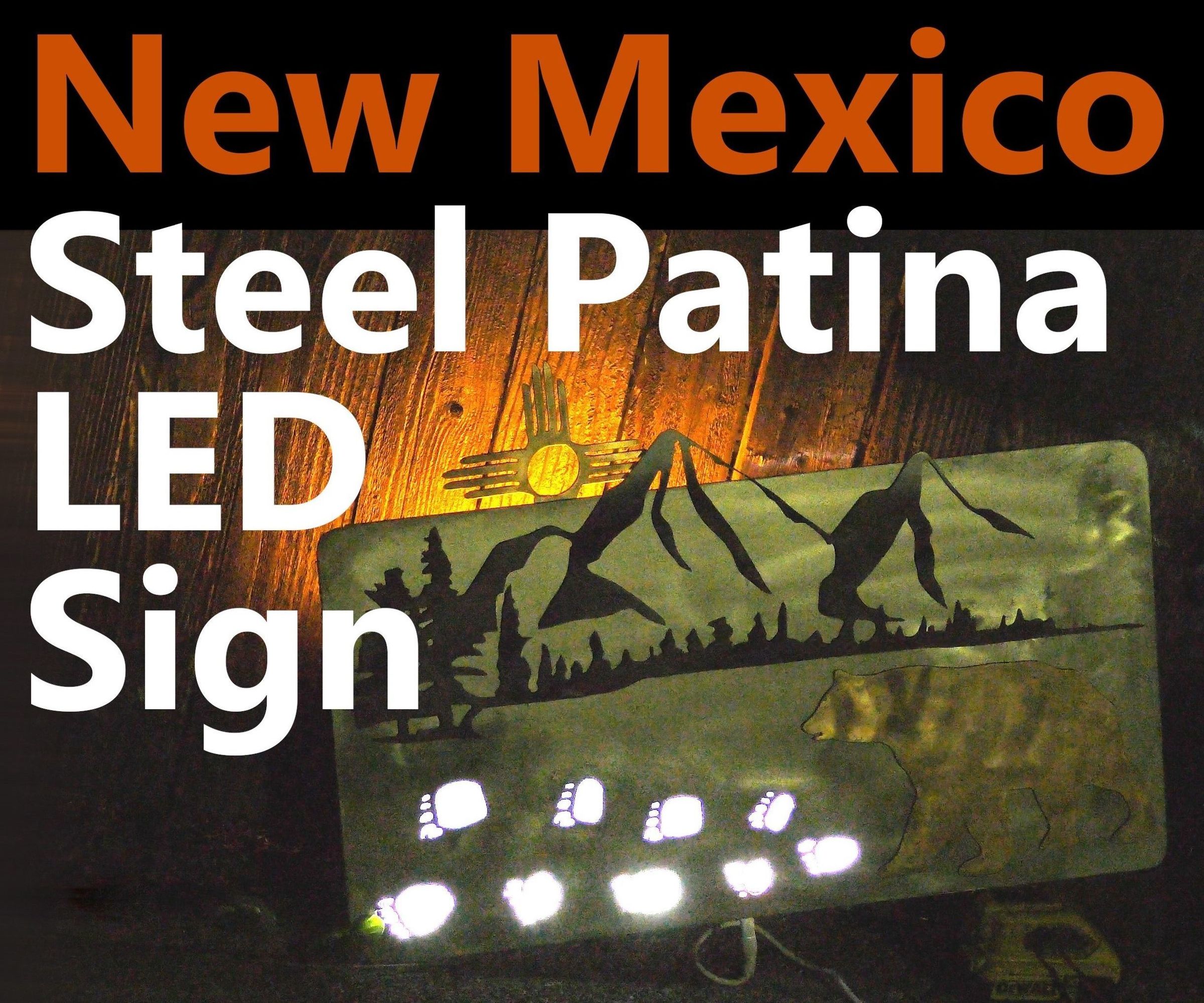 Steel Patina Sign With LEDs