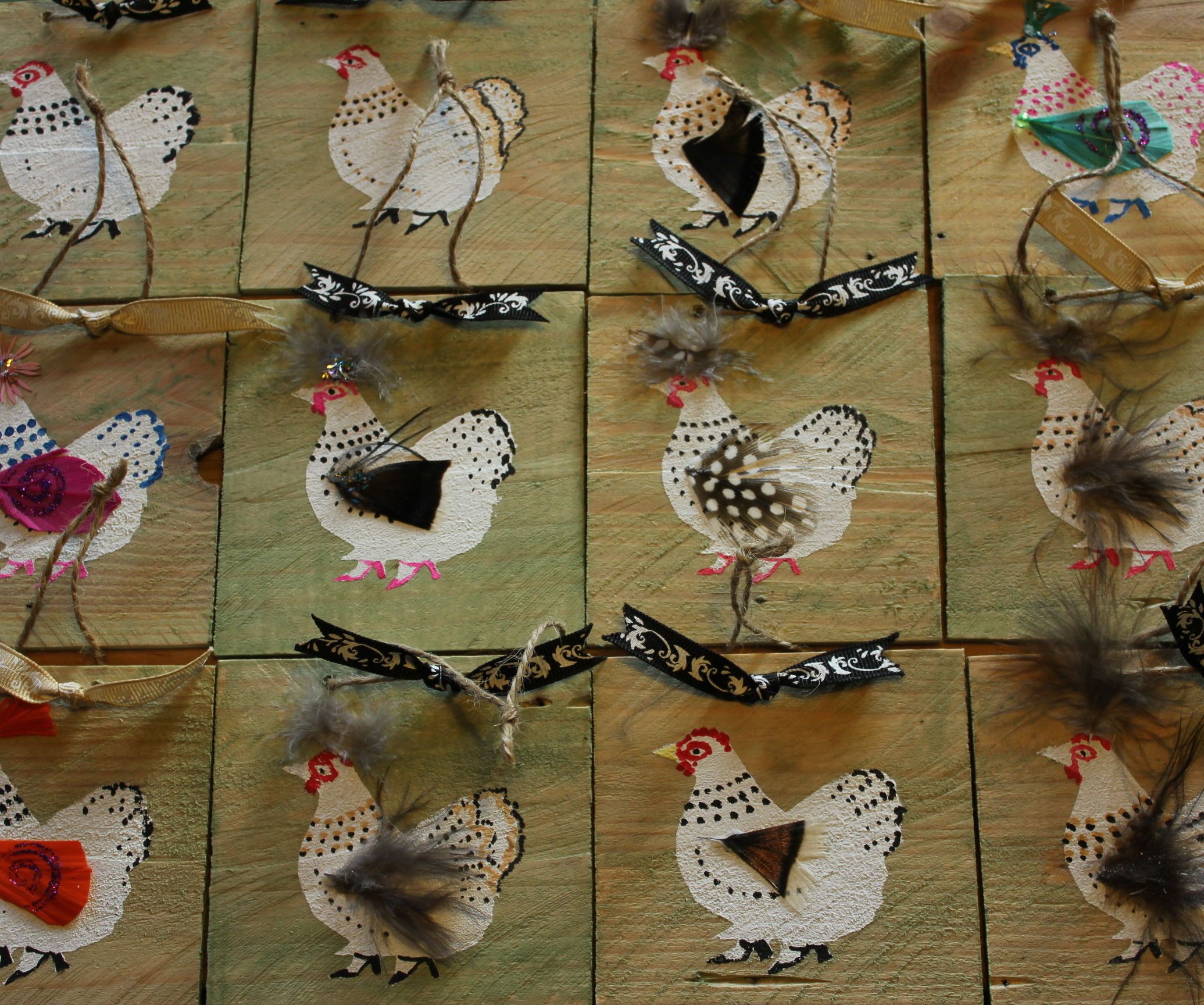 Home-made Scrap Wood Greetings Cards, Ornaments and Table Decorations - Three Designs - Stencilled, Hand-painted, Collage & Découpage.