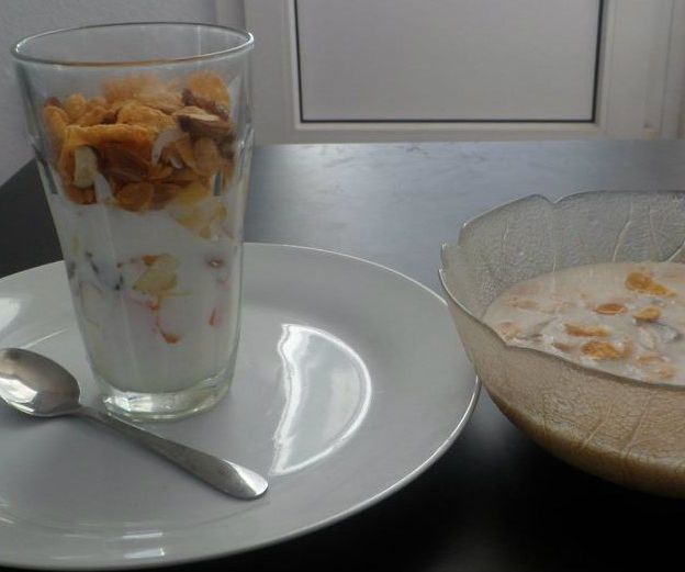 Cornflakes Mushroom Soup and Fruity Yoghurt: