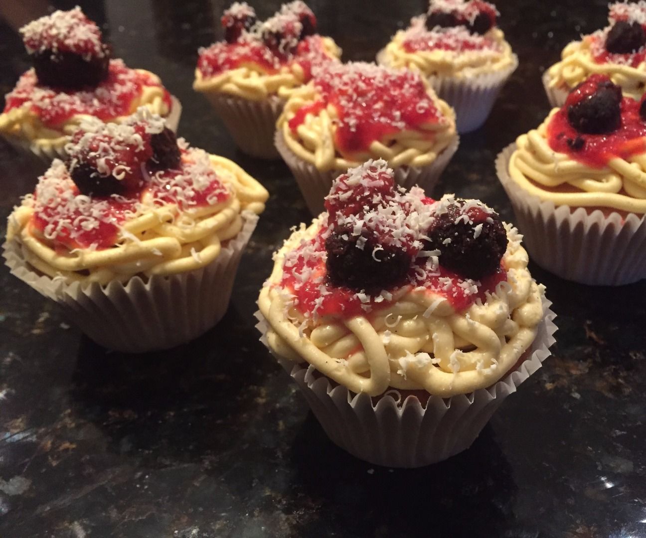 Deceptive Spaghetti and Meatball Cupcakes