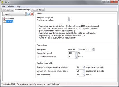 Slic3r (Filament Settings) - "Cooling"
