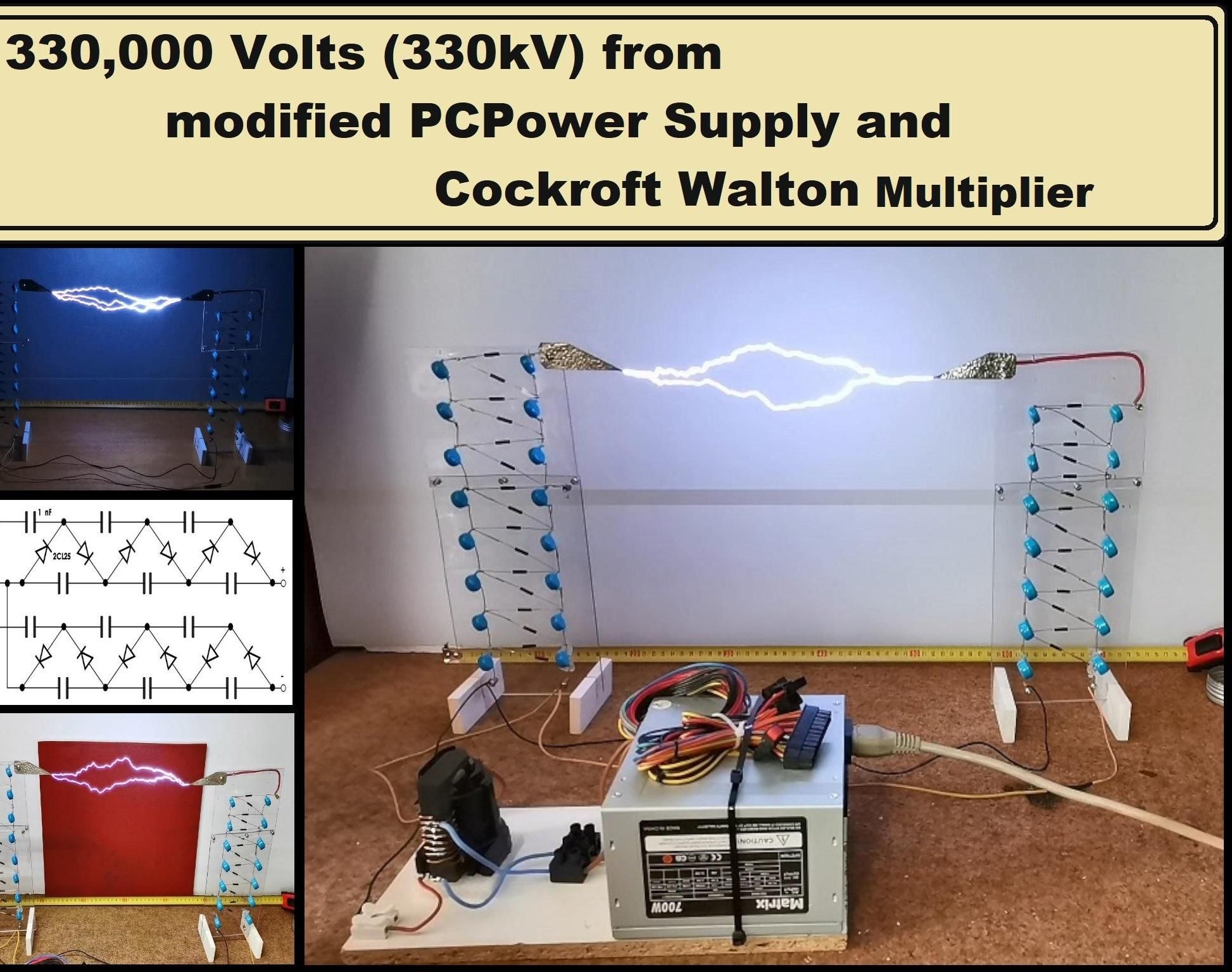 330,000 Volts (330kV) From Modified PC Power Supply and Cockroft Walton Multiplier