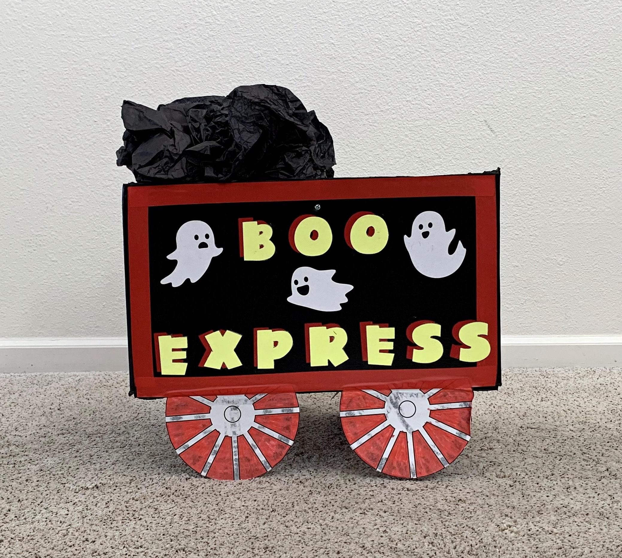 DIY Cardboard Coal Car Halloween Costume
