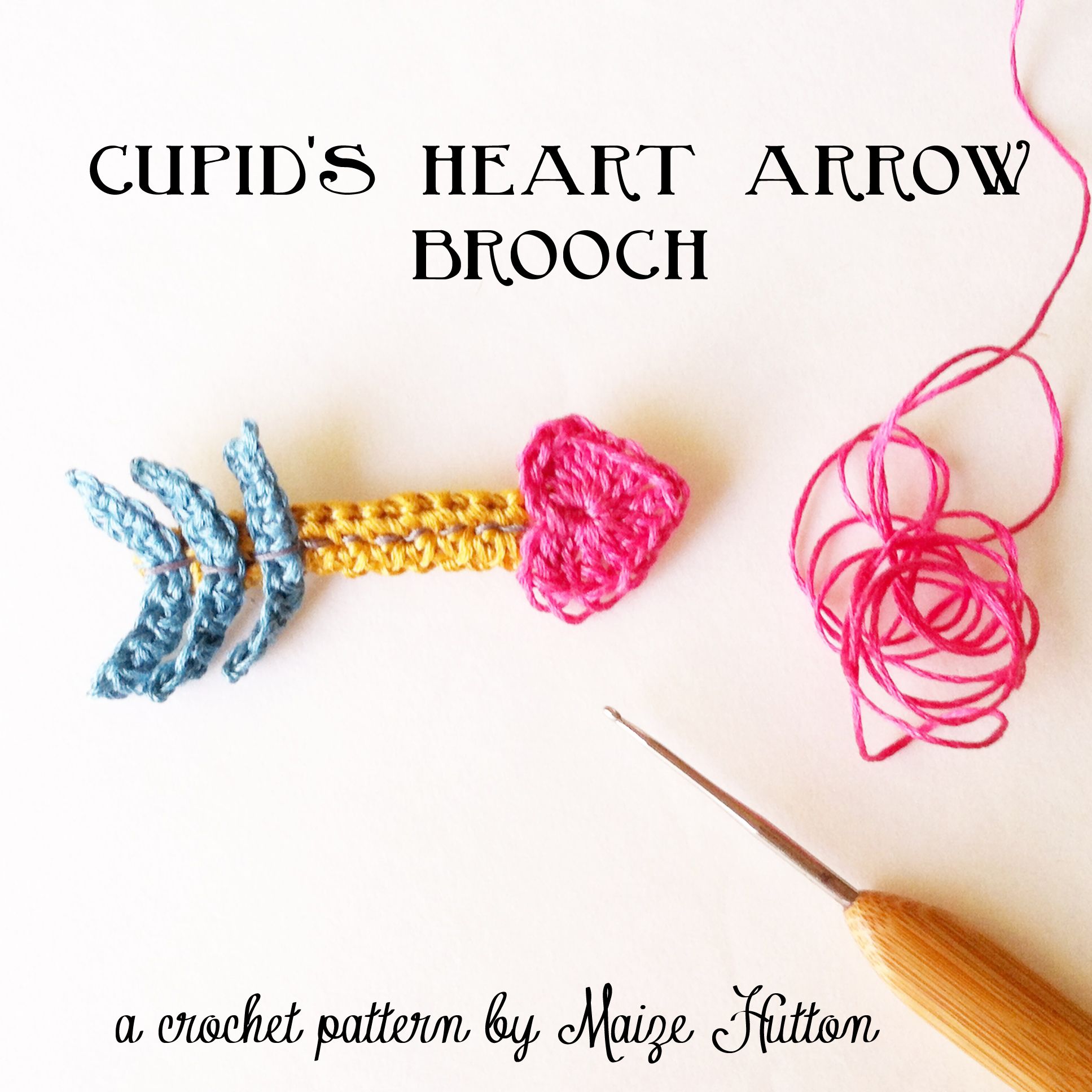 Crochet a Cupid Heart Arrow Brooch