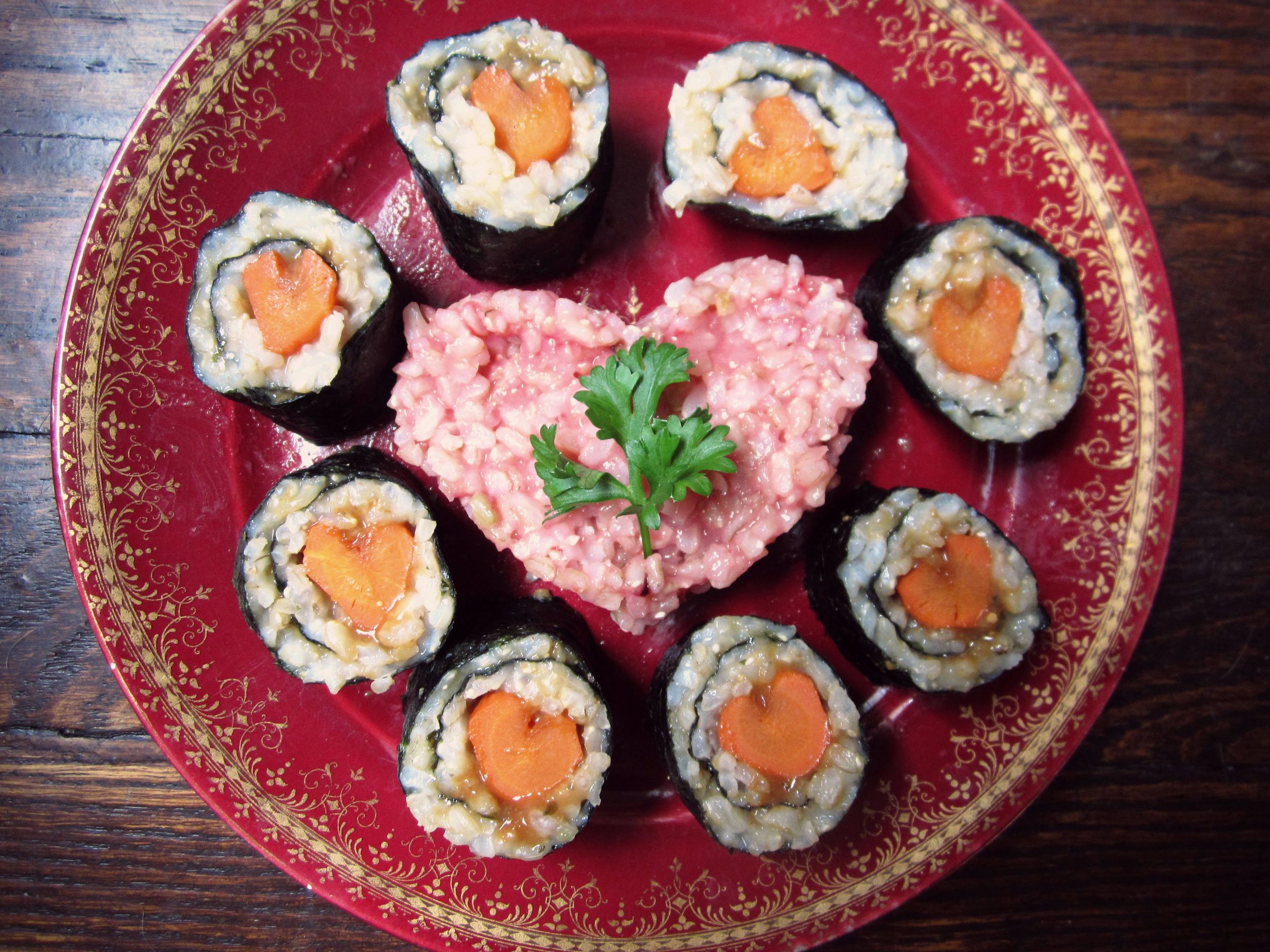Valentine Sushi - a vegan sushi meal or bento addition.
