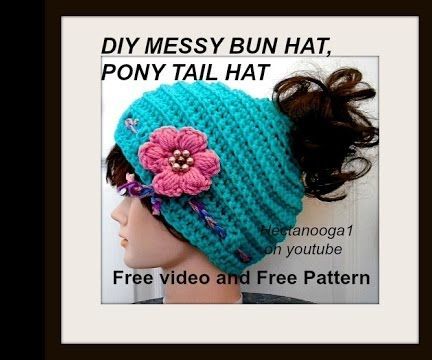 Crochet Hat, Messy Bun Hat, Pony Tail Hat