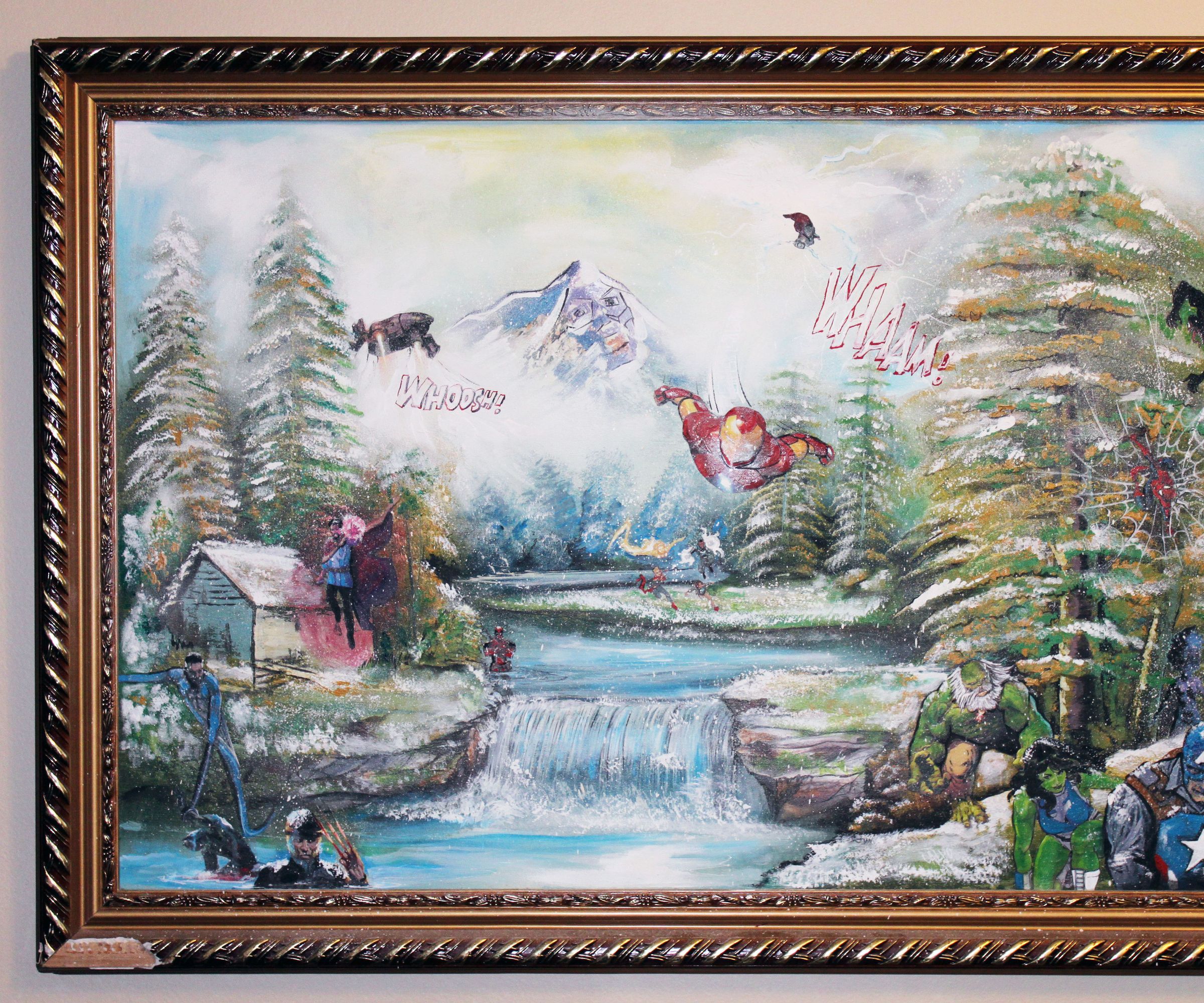 How To: Upcycle an Old Painting Reusing Cut-Outs from Magazines, Comics, Catalogs - Collage and Painting Techniques - Marvel Avengers Iron Man Hulk Deadpool