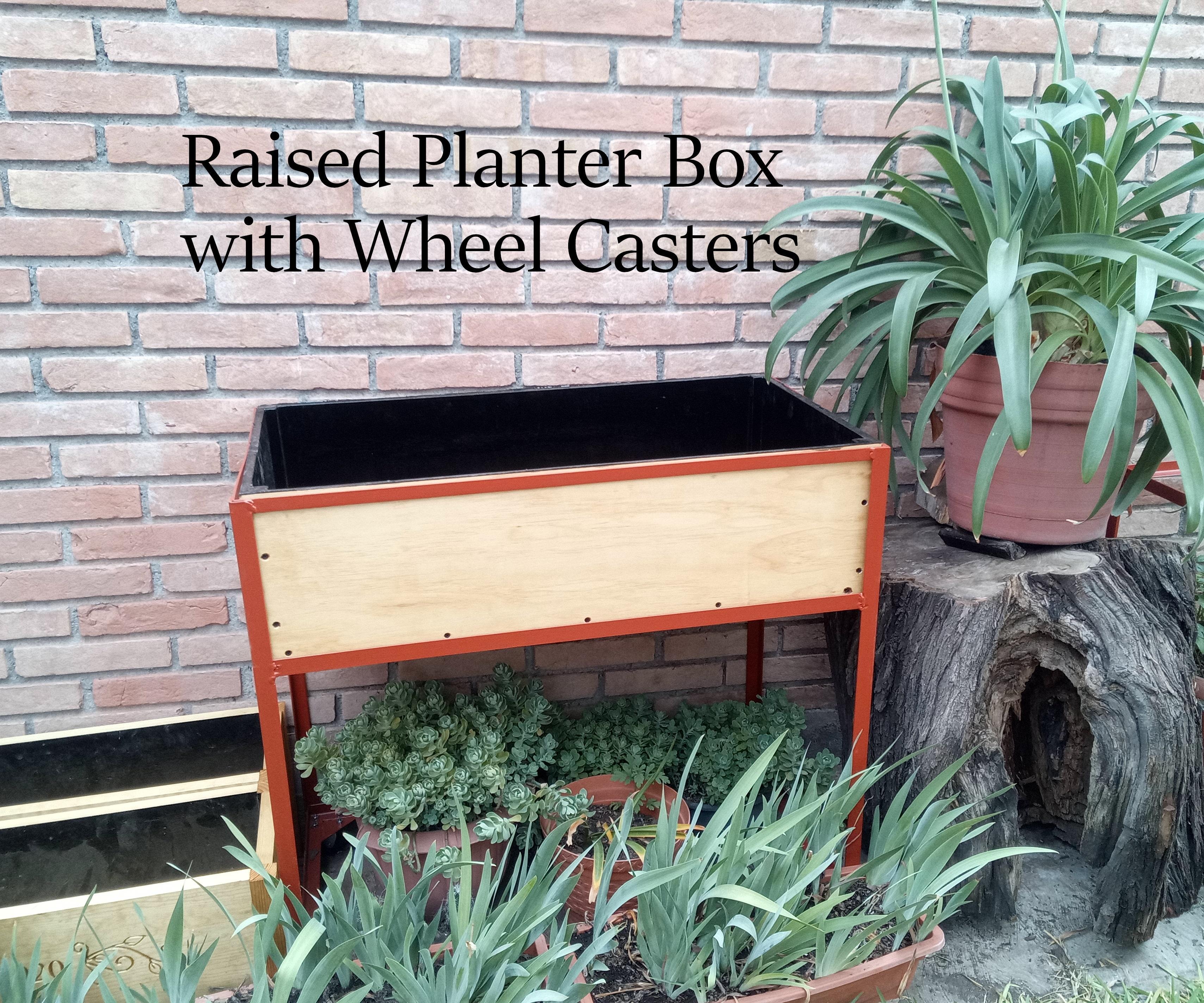 Mobile+Raised Metal+Wood Planter Box