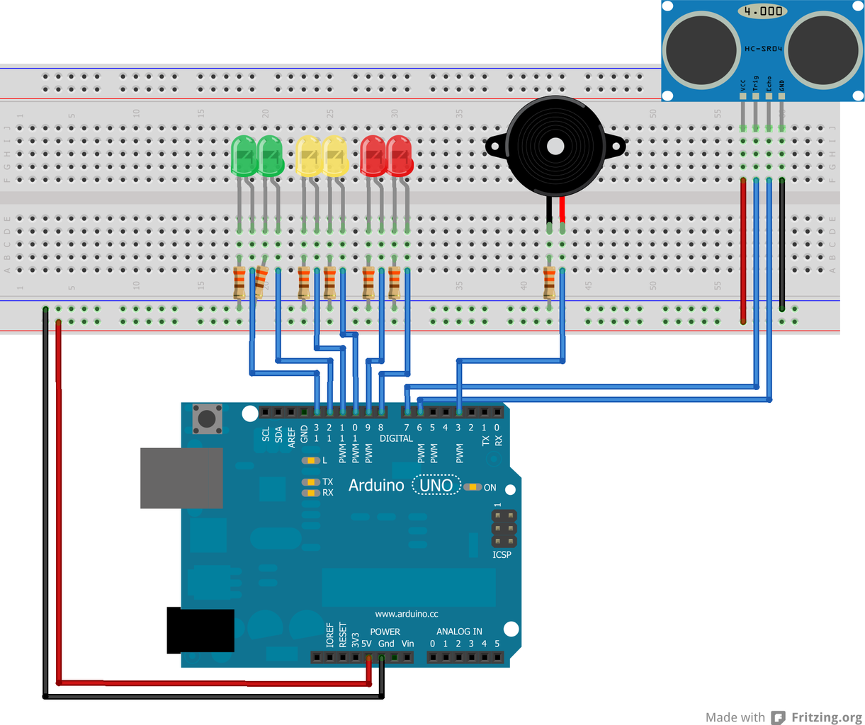 Arduino Distance Detector With a Buzzer and LED's : 7 Steps - Instructables
