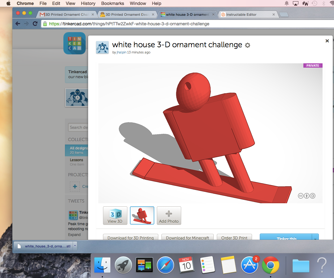 White House Ornament Challenge Snowboard Ornament