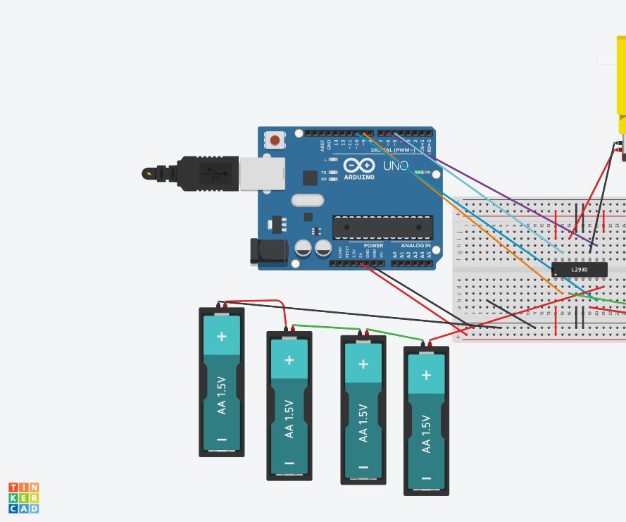   Using a H Bridge(293D) to Drive 2 Geared Hobby Motors  Ans Arduino;circuit Overview
