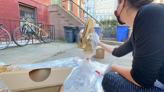 Spray Painting the Cardboard Robot
