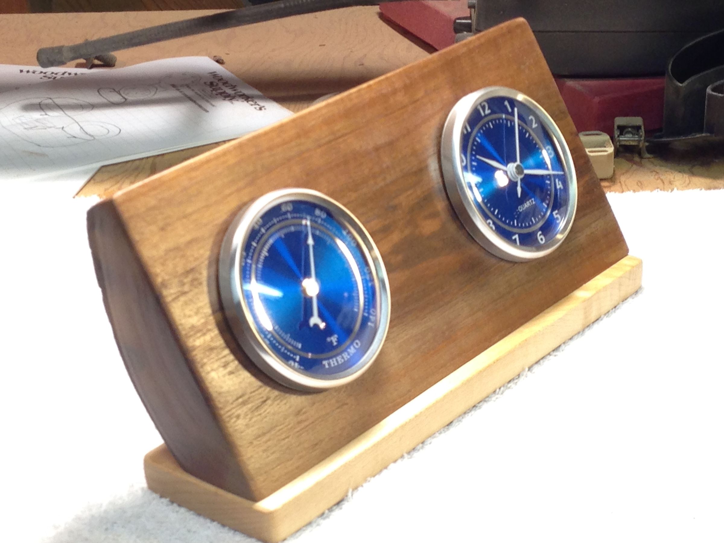Desk Clock/Thermometer Made From Walnut, Scrap, Cutoff Piece.