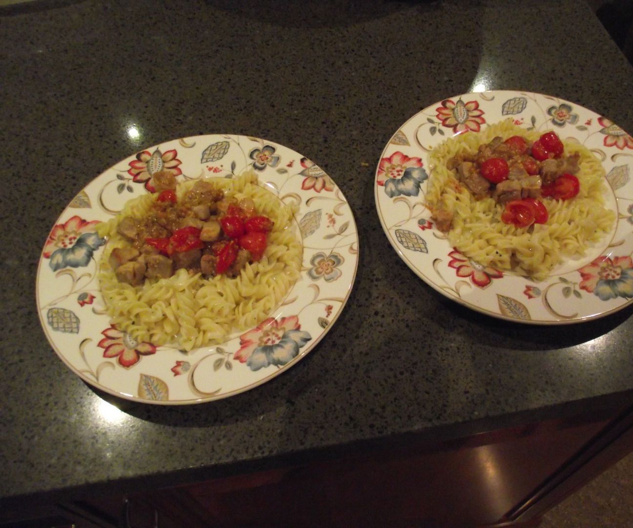 Spicy Pork and Tomatoes With Creamy Pasta