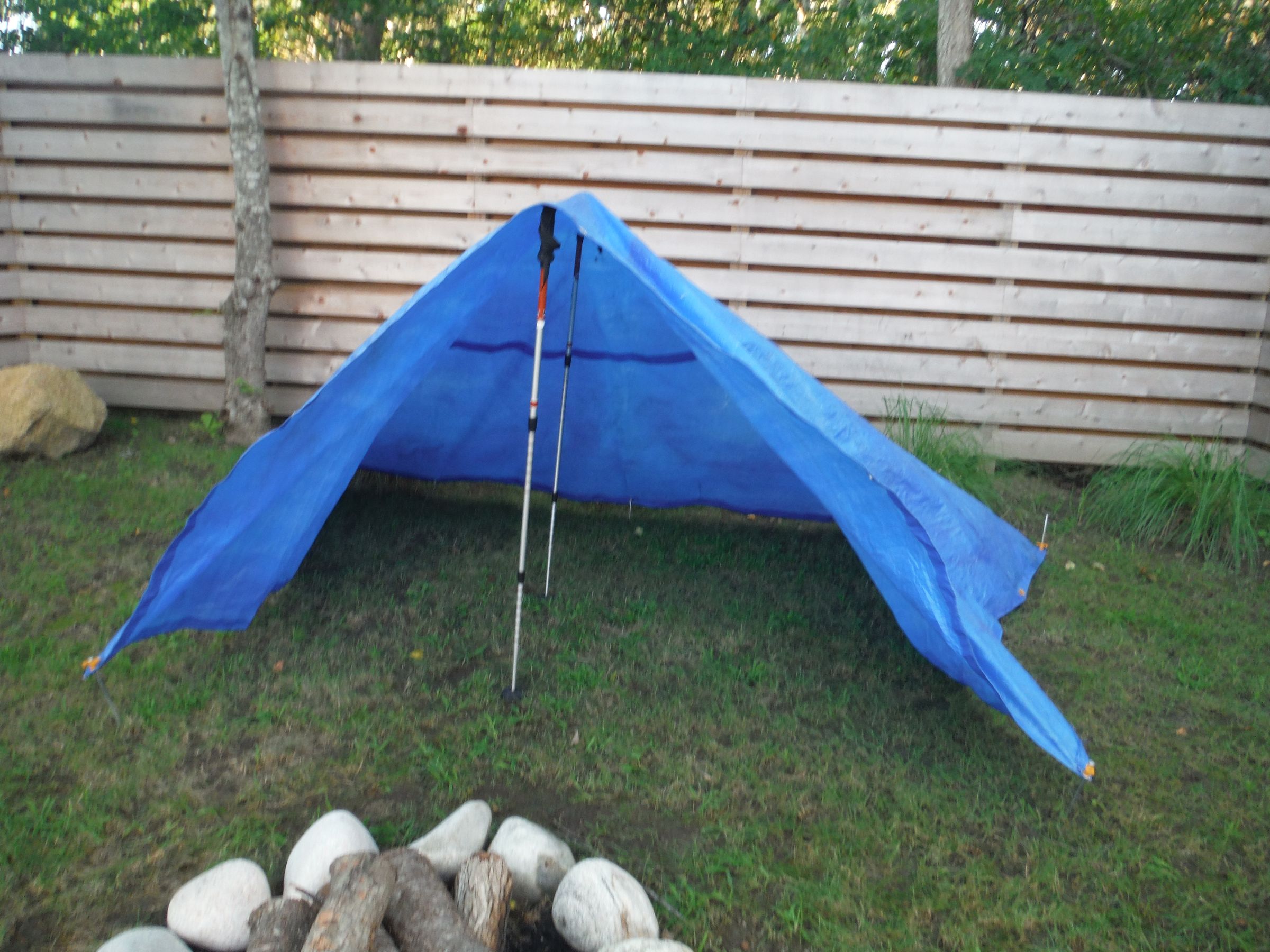 Trekking Pole Blue Tarp Tent 5 Steps (with Pictures) Instructables