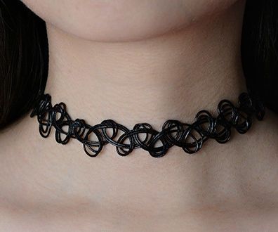 How to Make a Cool Black Stretchy Tattoo Choker Necklace at Home : 4 ...