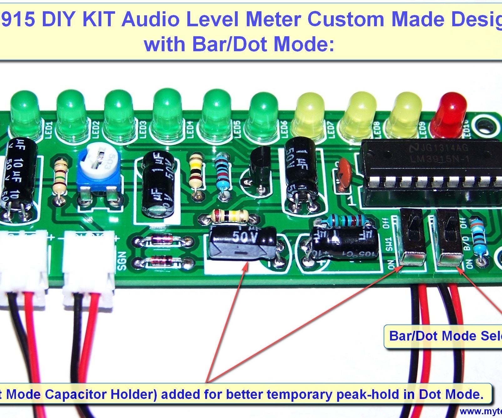 LM3915 DIY KIT Audio Sound LED VU Level Meter V3.0 Custom PCB