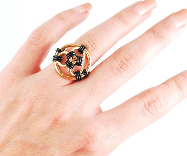 Black & Gold Rubber Chainmaille Ring