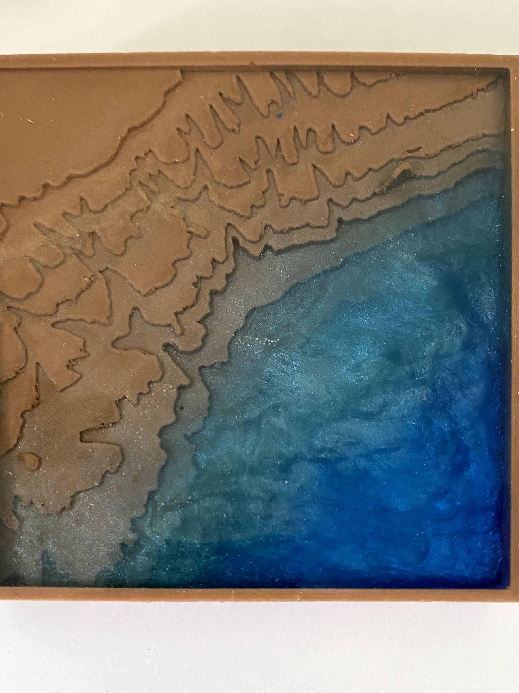 3D Printed Wood + Resin Bathymetry Coasters