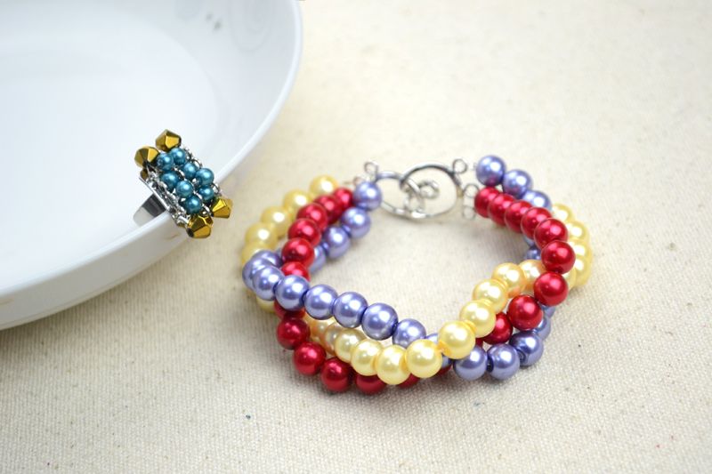 Handmade Beaded Jewelry Designs-simple Pearl Bracelet and Ring Set