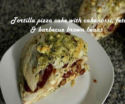 Tortilla Pizza Cake With Cabanossi, Feta & Barbecue Brown Beans Recipe