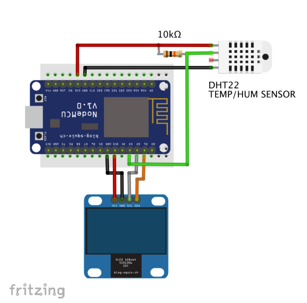 IoT Made Simple Home Weather Station With NodeMCU and OLED 6 Steps Circuit Diagram