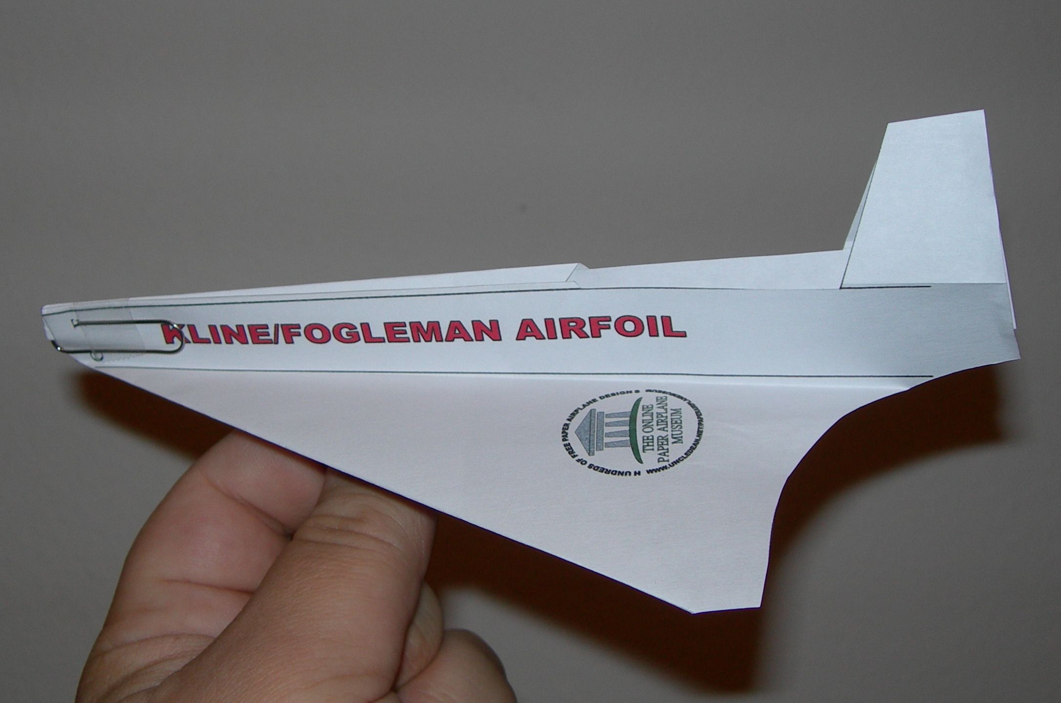 Kline/Fogleman Airfoil #1 Paper Airplane