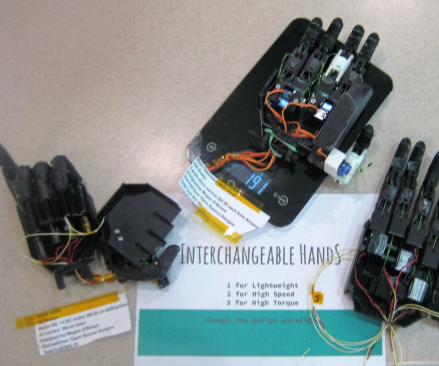 Three Low Cost Interchangeable 3-D Printable Bionic Hands