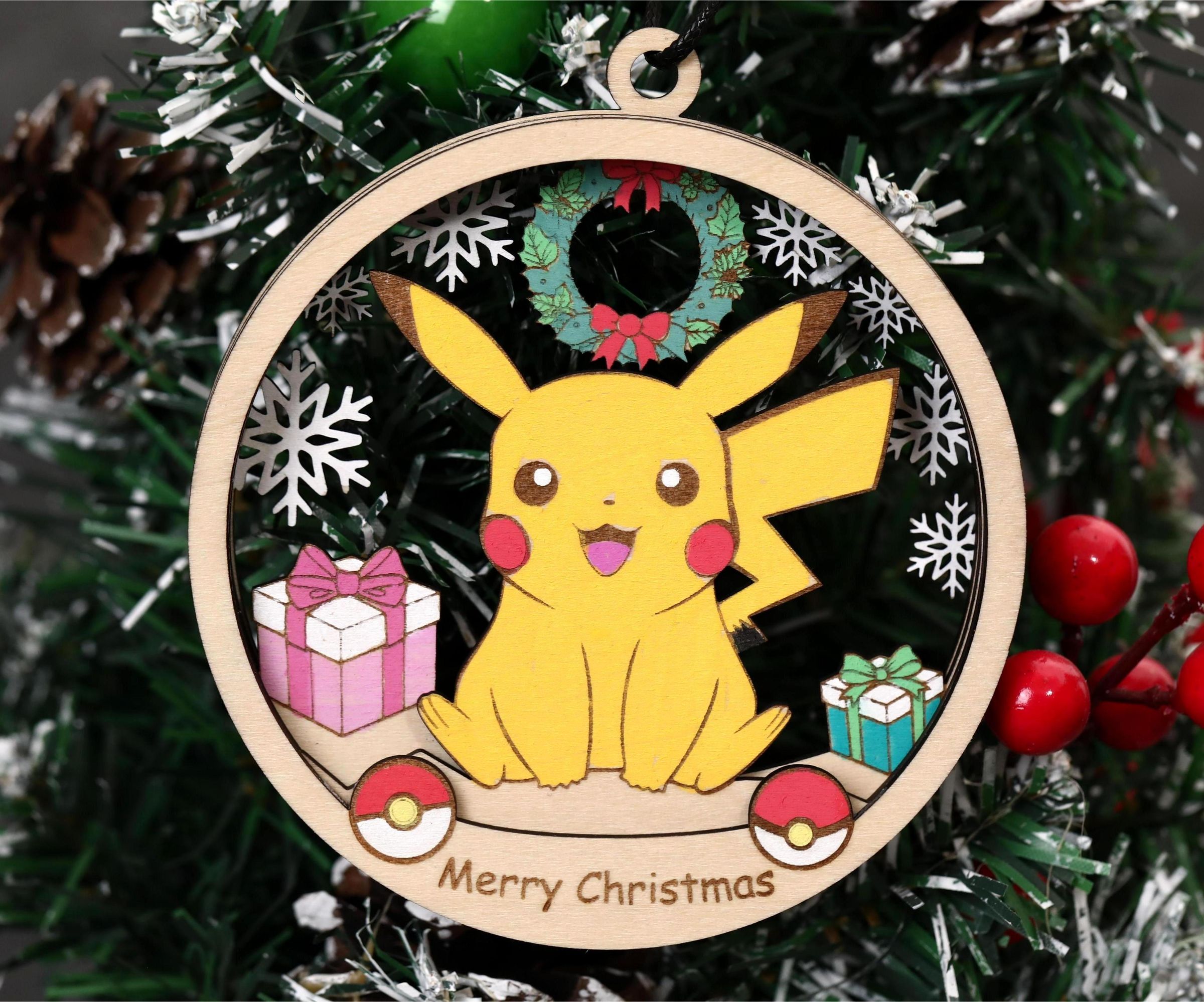 Pikachu Layered 3D Christmas Ornament | Laser Cut, Pokemon, Christmas