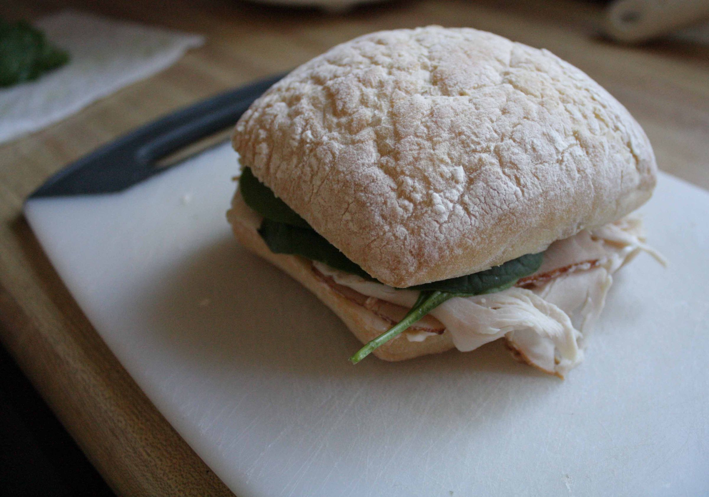 Ciabatta Bread Turkey and Spinach Sandwich