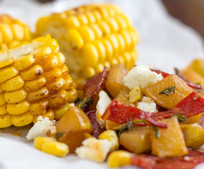 Corn With Pear Chorizo Salad