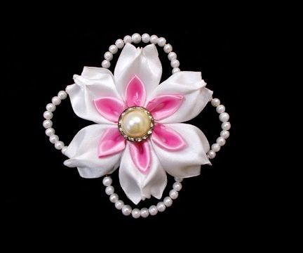 Kanzashi Flowers With Beads : DIY Satin Ribbon Flower