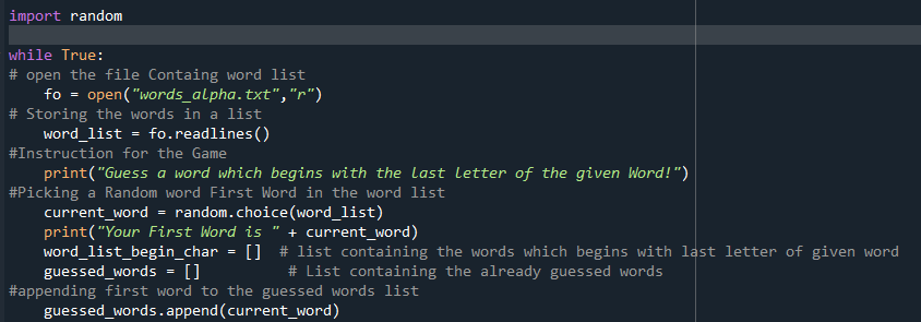 Creating a List of Words Present in the Dictionary and Staring the Game!
