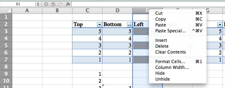 Function Bar, Row/column