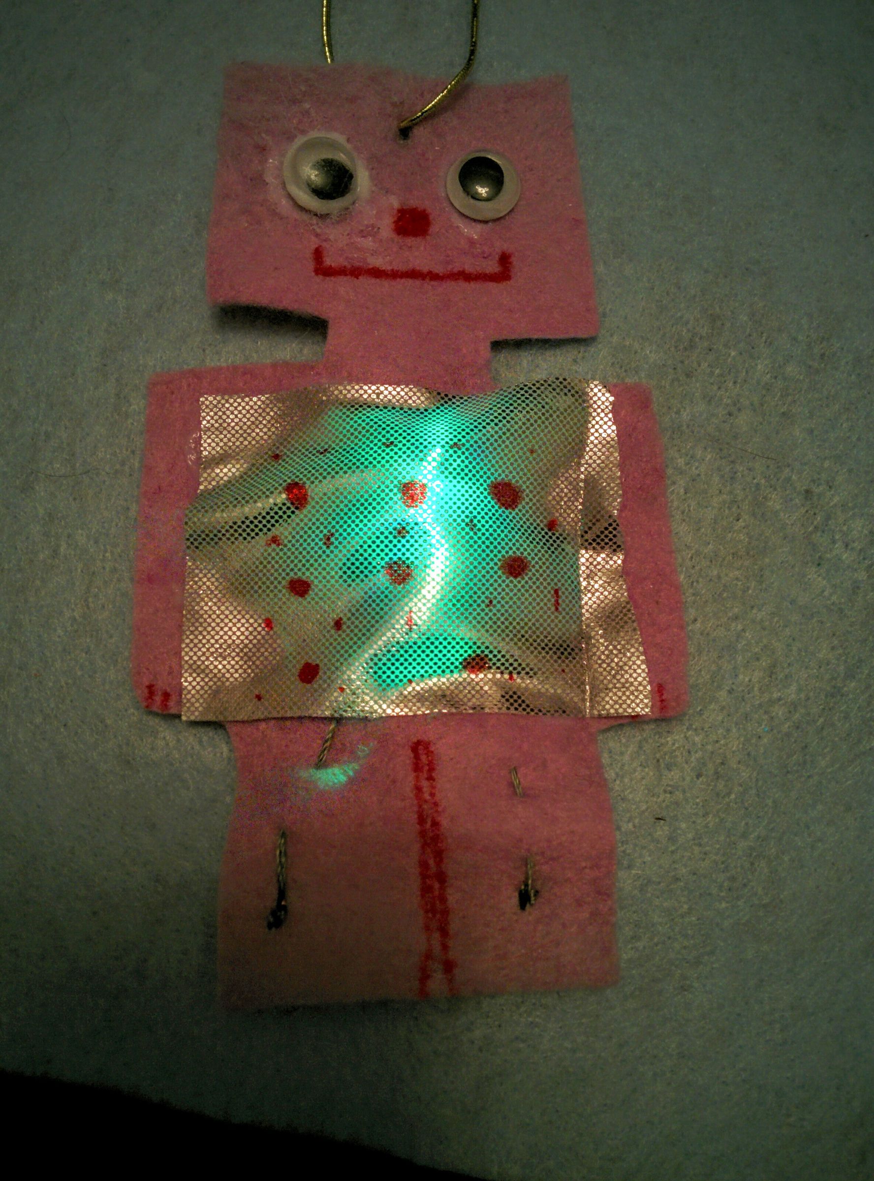 Soft Circuit Blinky LED "robot" Ornament 