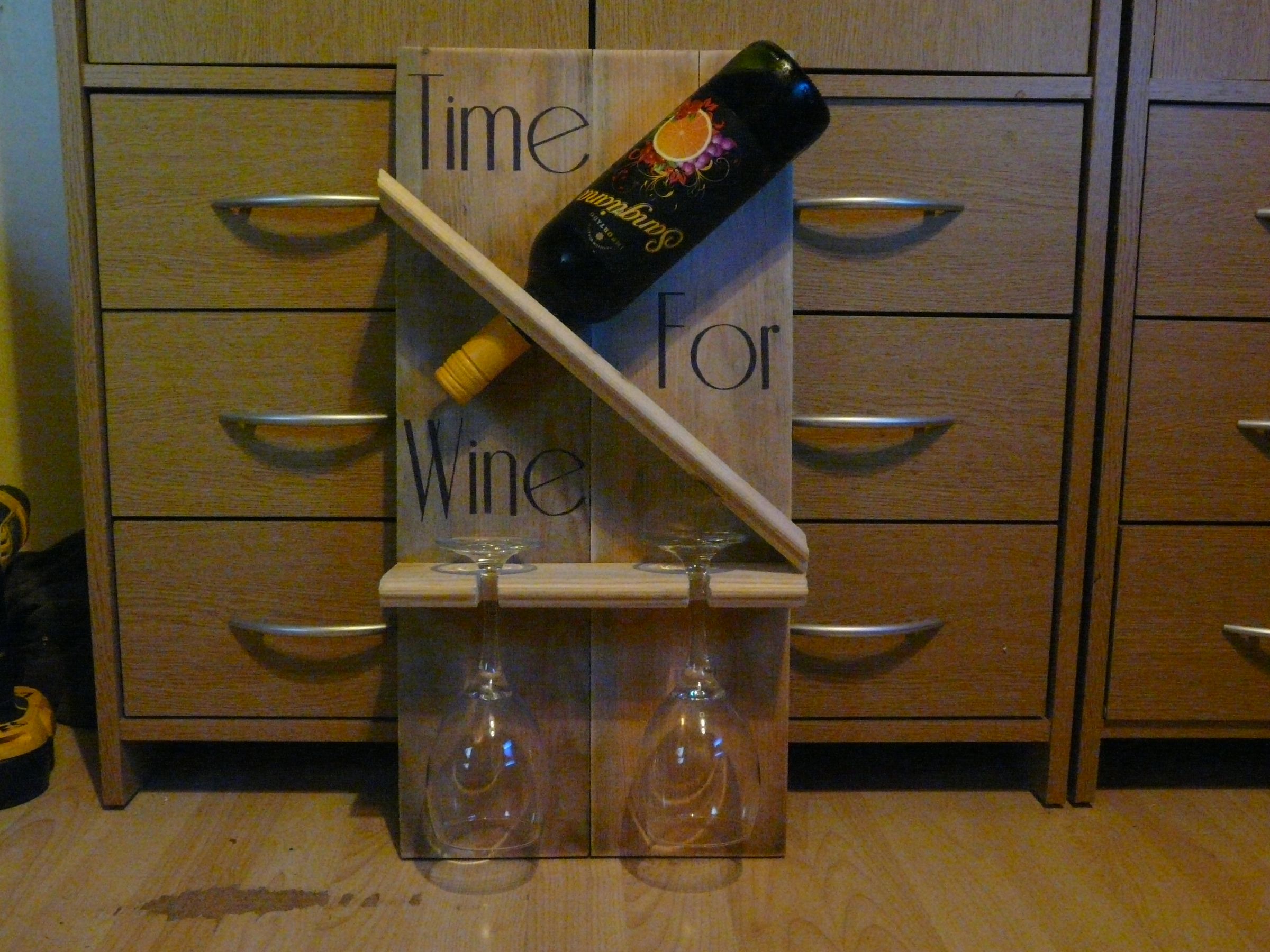 Wine Rack for a Bottle and 2 Cups Out of Pallet