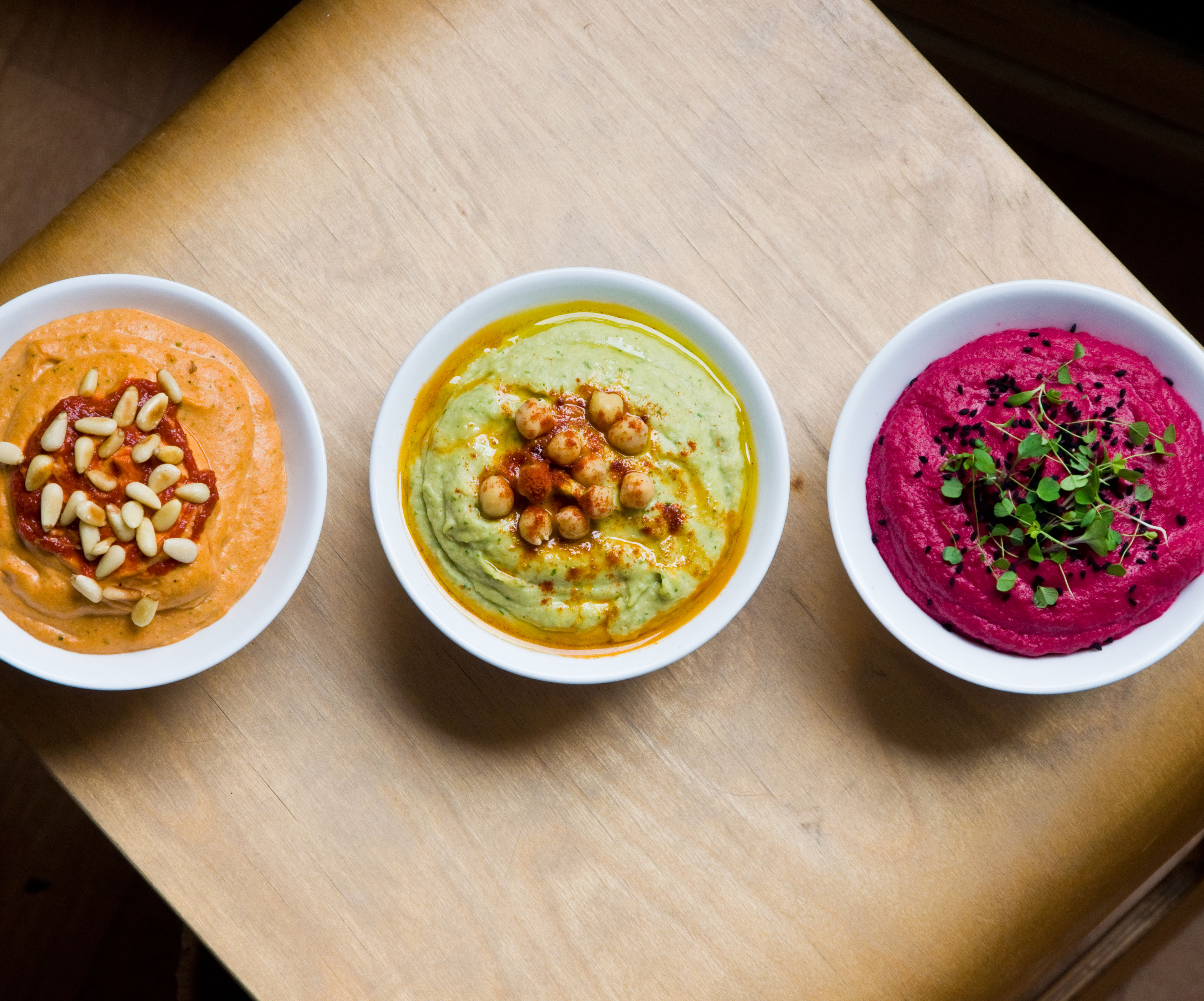 Creamy Hummus Three Ways - Beetroot, Roast Red Pepper & Traditional