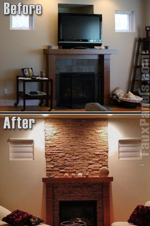 Updating Fireplace with Faux Stone Panels