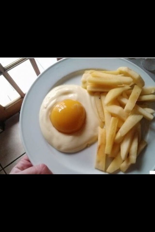 Fake Egg And French Fries: Peach Yogurt And Apple