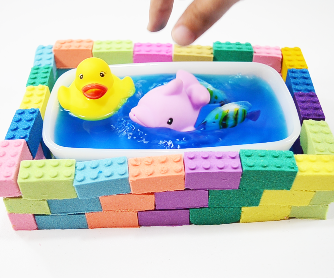 Learn Colors Kinetic Sand Rainbow Pool Duck VS Fishing Surprise Toys for Kids
