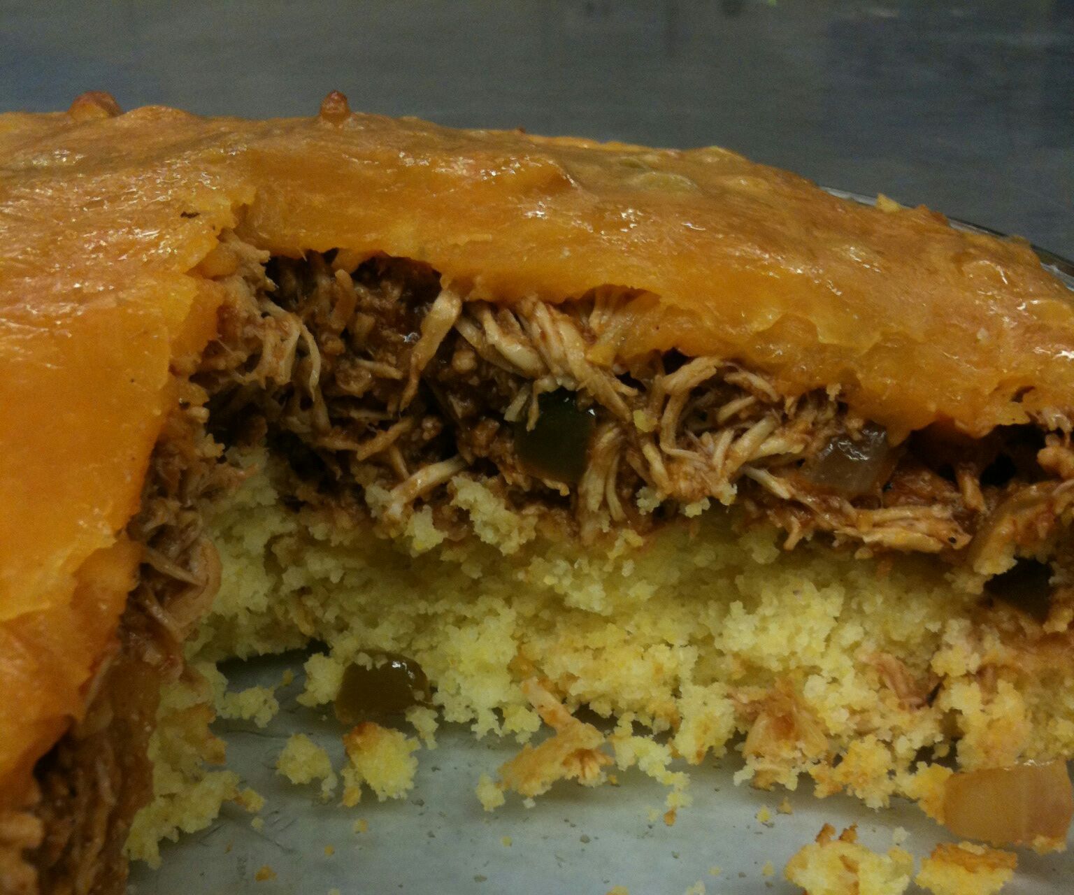 Making BBQ Chicken Cornbread Pie