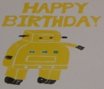 Lino Printed Robot Birthday Card