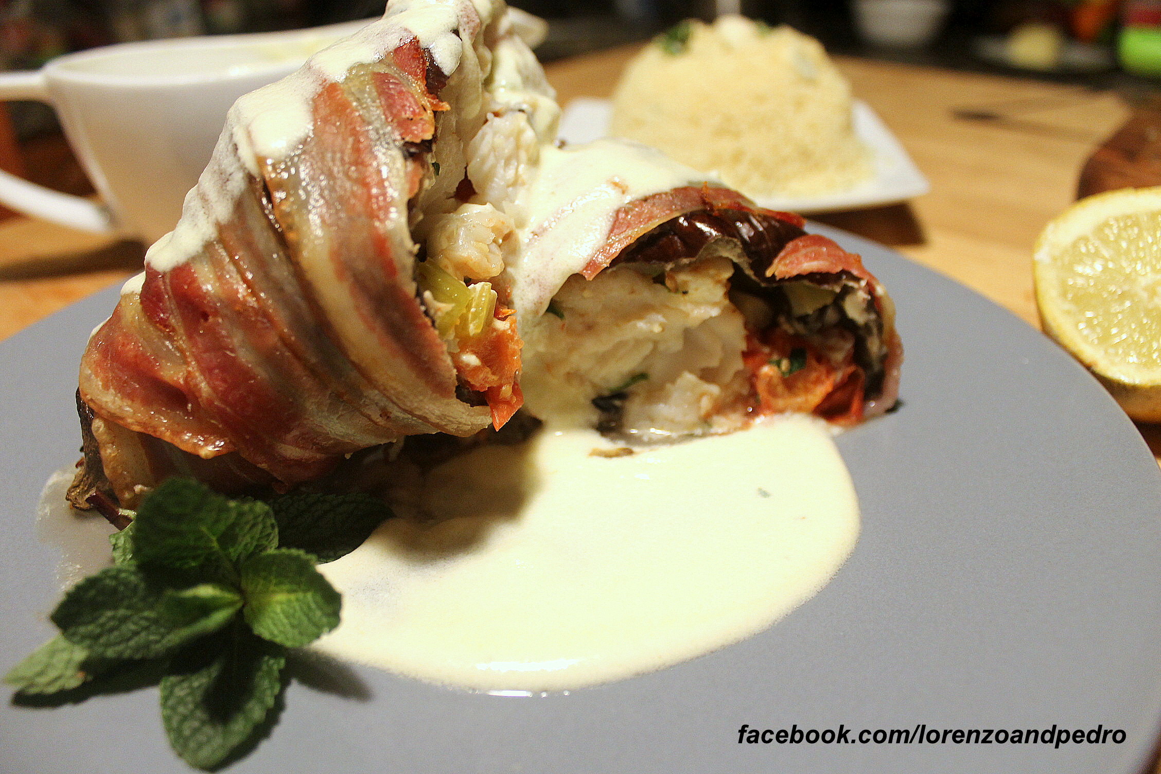 Stuffed Eggplant With Sea Bass Rolled in Bacon Instructables