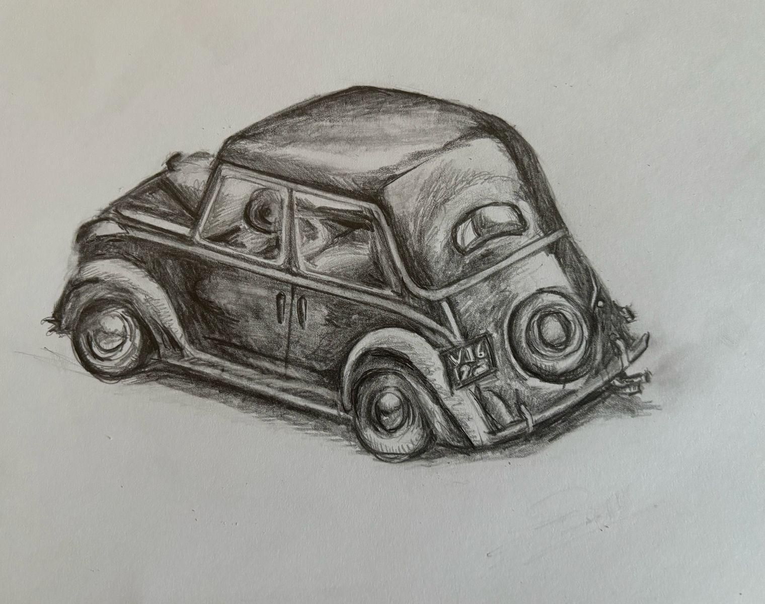 A Pencil Sketch of a 1960s Vintage Car
