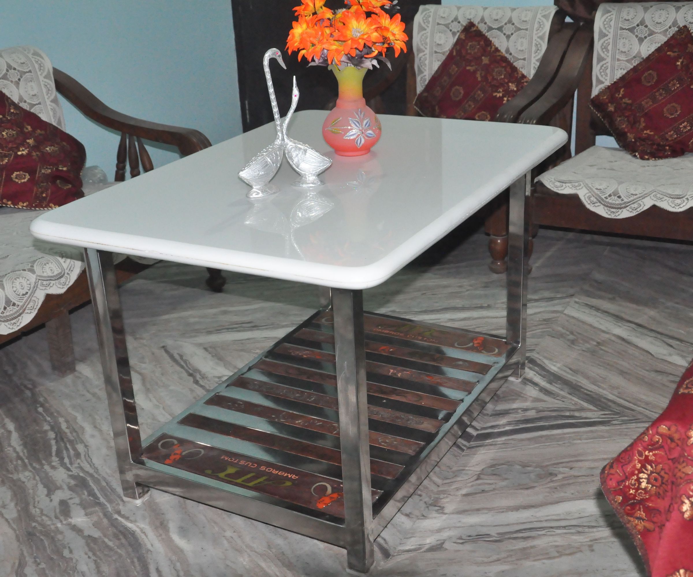 Stainless Steel Coffee Table With Ceramic Top 