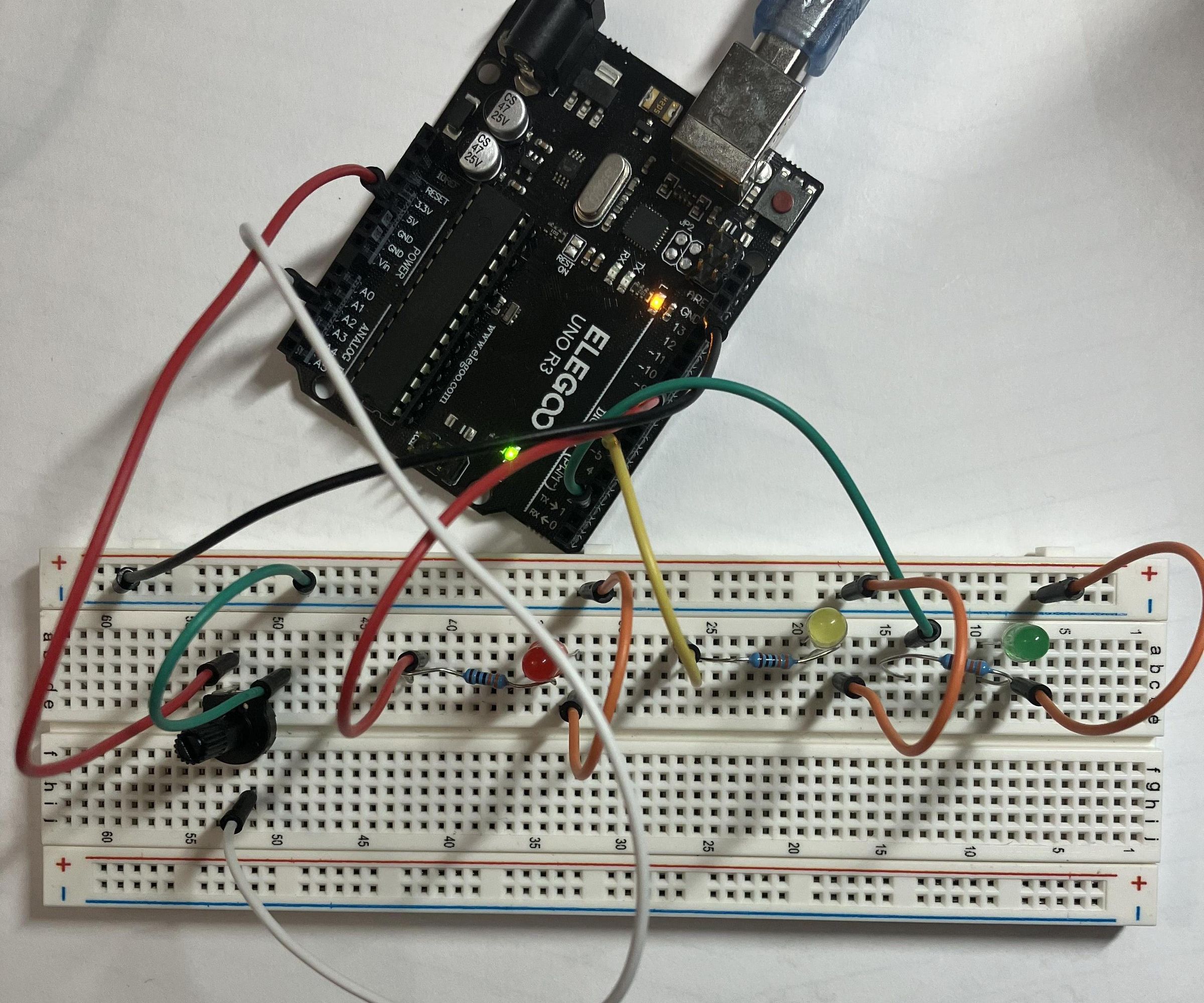 Potentiometer and 3 LEDs Circuit
