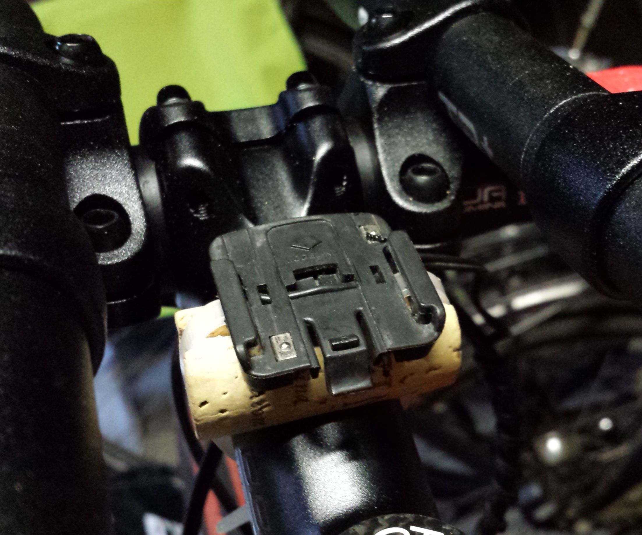 Bike Stem Adapter for Handlebar Computer Mount Using a Wine Cork